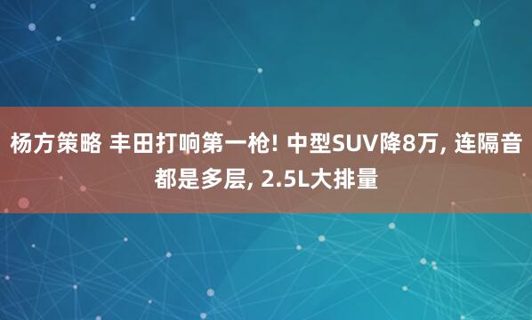 杨方策略 丰田打响第一枪! 中型SUV降8万, 连隔音都是多层, 2.5L大排量